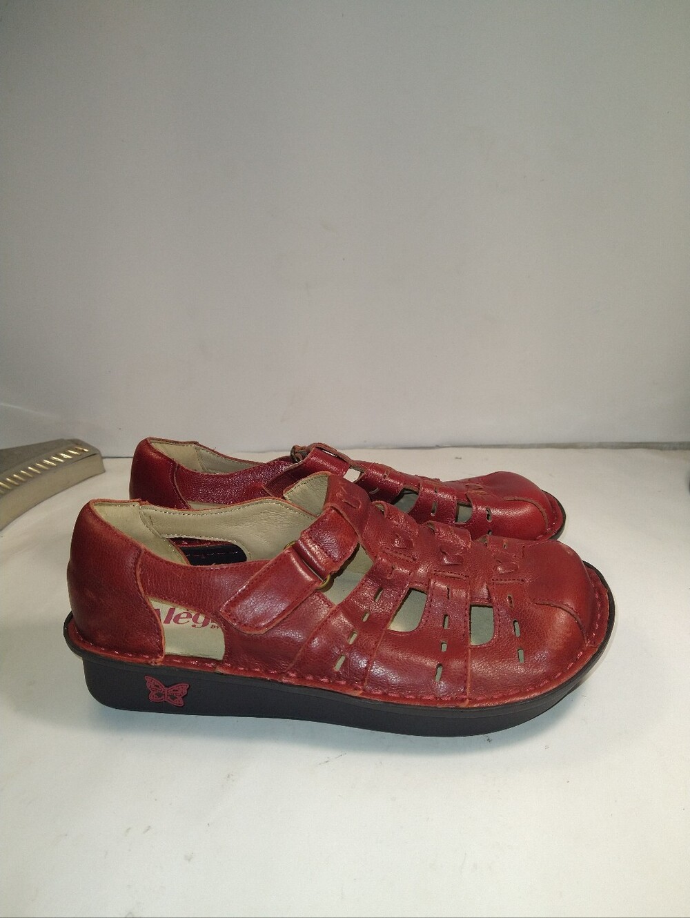 Alegria Pesca Red Leather Comfort Shoes Sandals Women's sz 5(35).